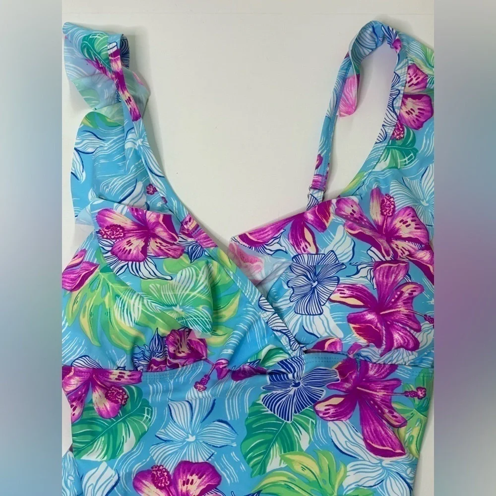 Stella Parker Ruffle Printed one piece bathing suit plus size 16 NWT